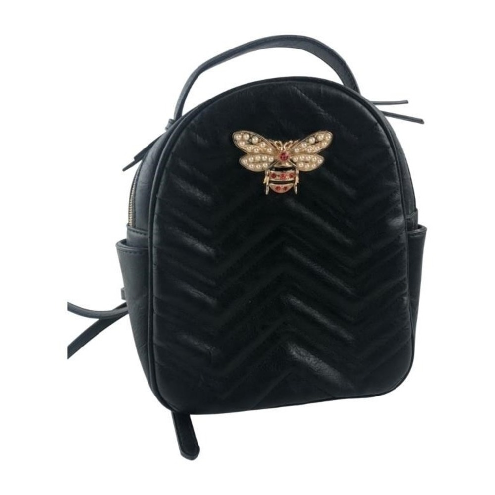 Unmarked Black‎ Quilted Faux Leather Mini Bee Backpack and Wallet Set Gold Tone
